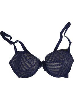 Chantelle Royal Blue Mesh Lace Bra With Tan Lining & Charm Accent